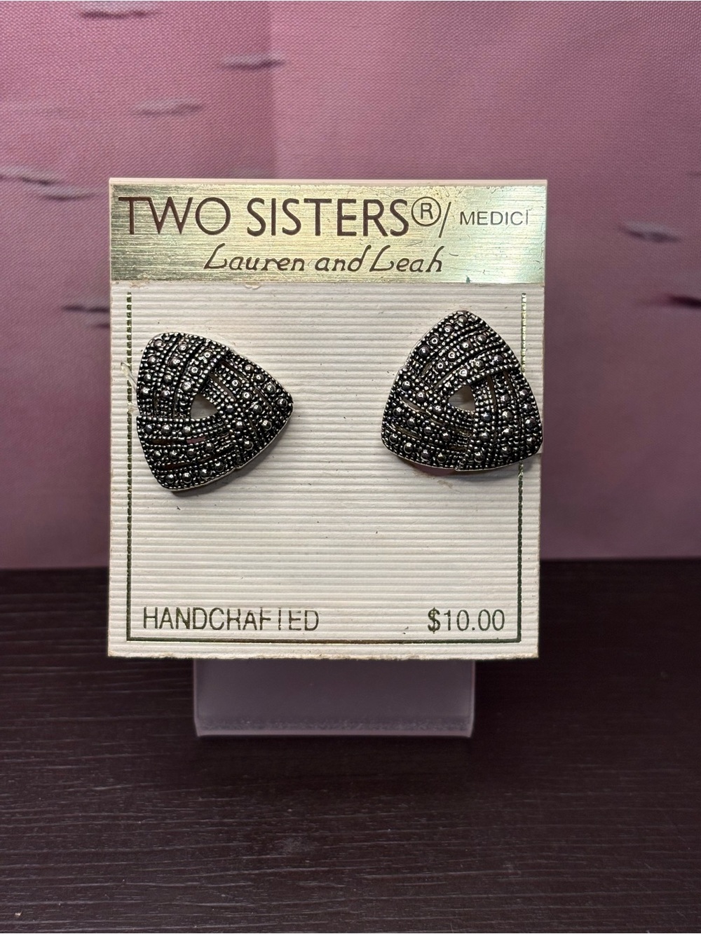 Vintage Two Sisters Lauren and Leah handcrafted marcasite earrings. NOS